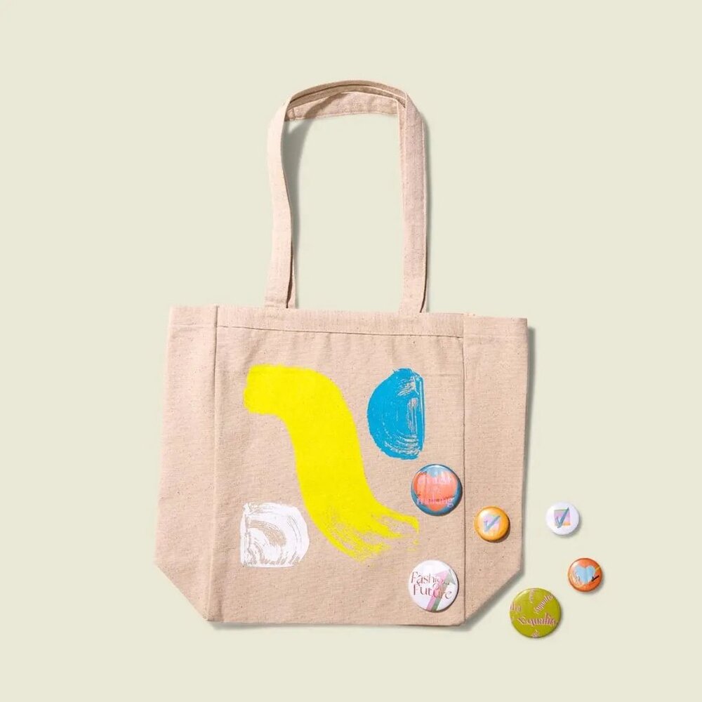 Tanya Taylor x Fashion Our Future Canvas Printed Tote Bag, "The Right To Tote" - Picture 9 of 11